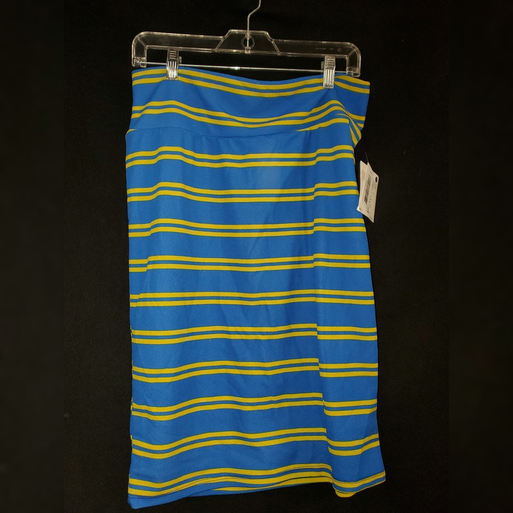 LuLaRoe Blue Yellow Stripe Pencil Skirt Cassie XL